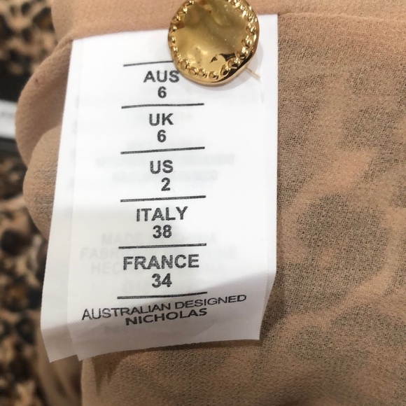 NEW NICHOLAS Gathered Party Dress Size US 2 Tan Leopard Ruched Long Sleeve - Picture 8 of 12